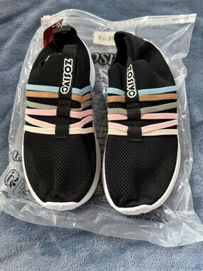 Women’s Black Slip-On Sneakers with Pastel Straps